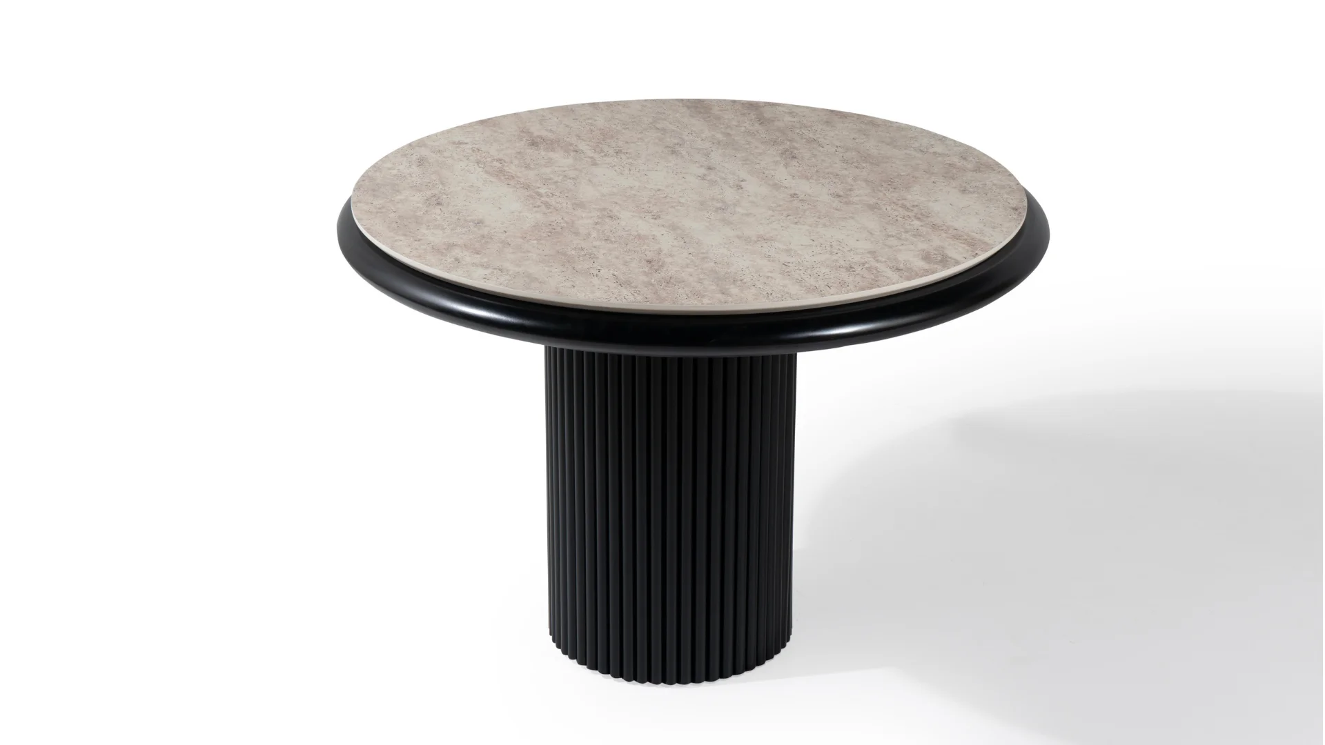 VEGAS ROUND TRAVERTINE TABLE WITH BLACK LEGS