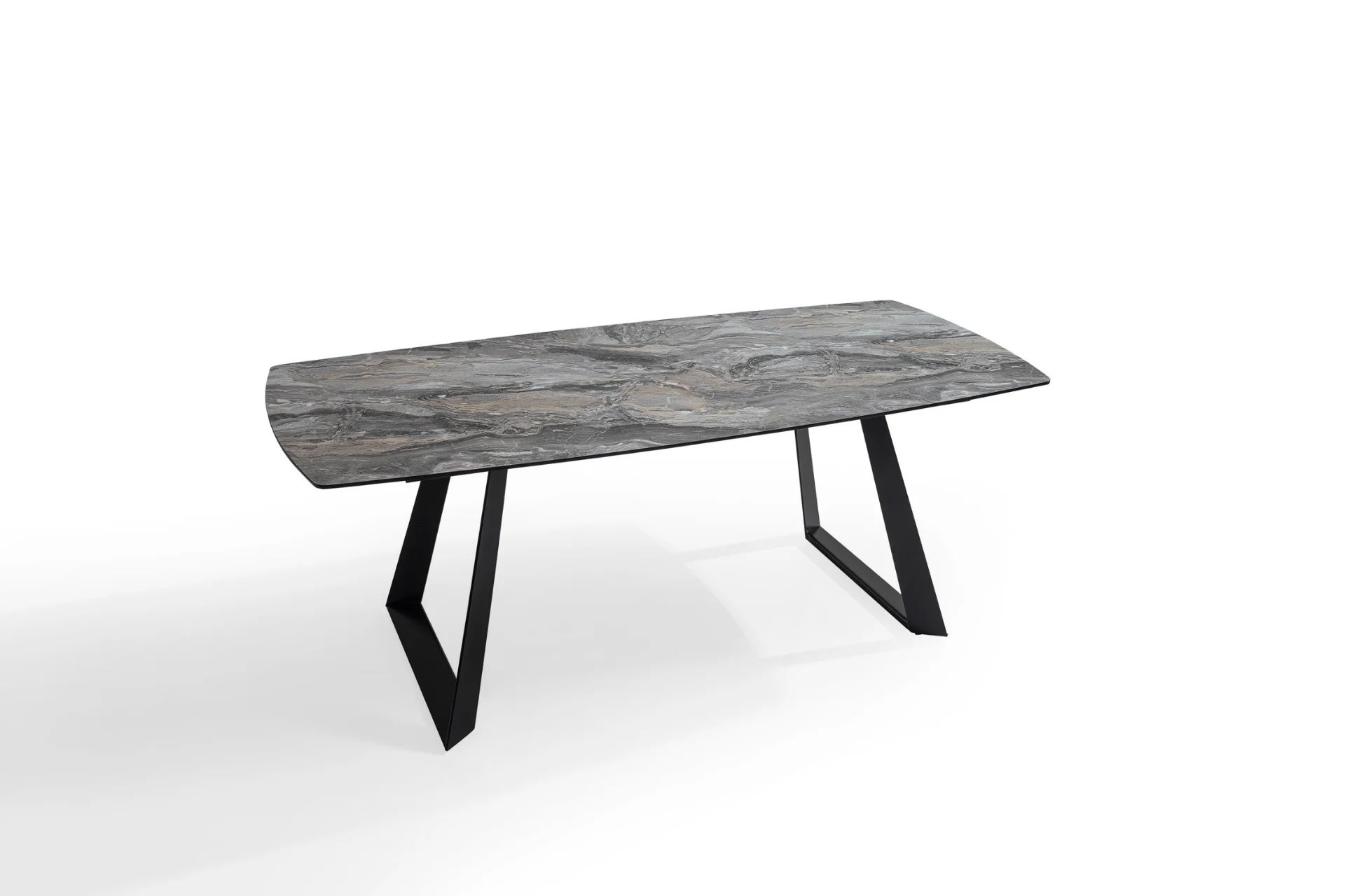 STONE TABLE WITH METAL LEGS